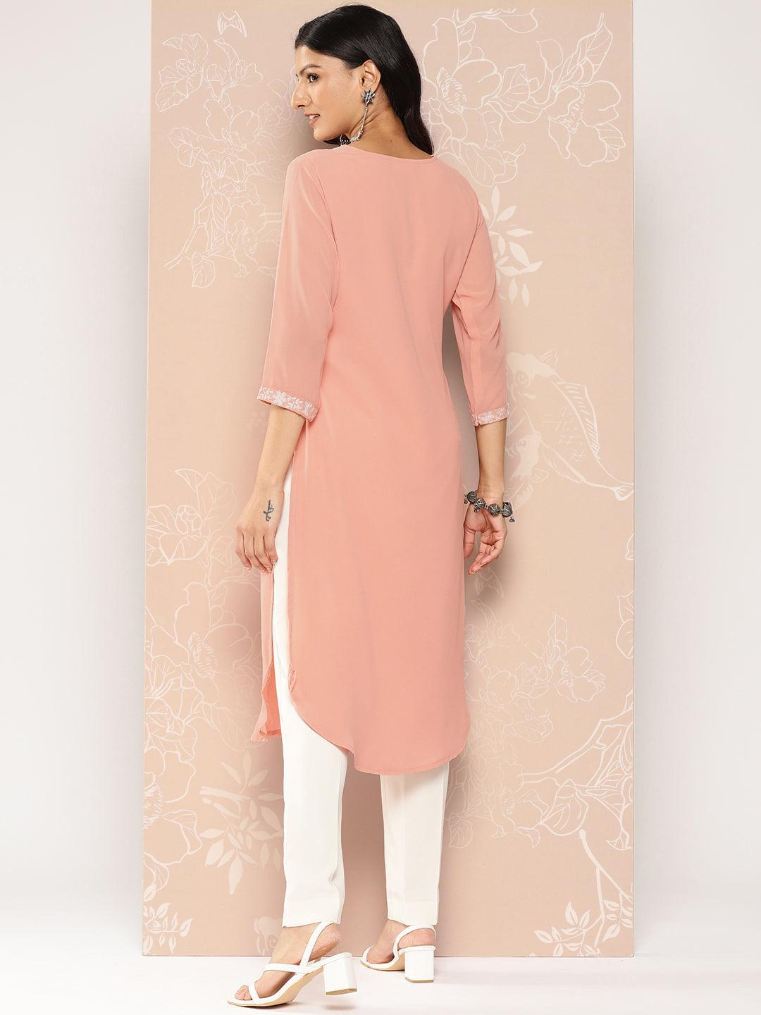 Peach Yoke Design Georgette Pathani Kurta - Libas 