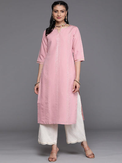 Pink Embellished Chanderi Silk Kurta - ShopLibas
