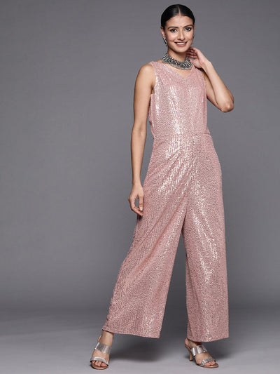 Pink Embellished Nylon Jumpsuit - ShopLibas