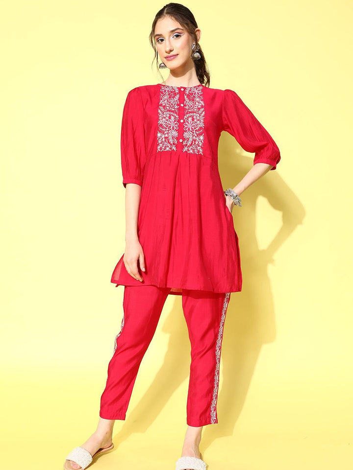 Pink Embellished Silk Blend Co-Ords