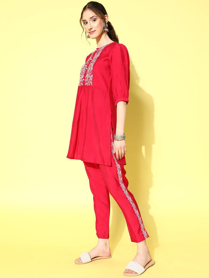 Pink Embellished Silk Blend Co-Ords