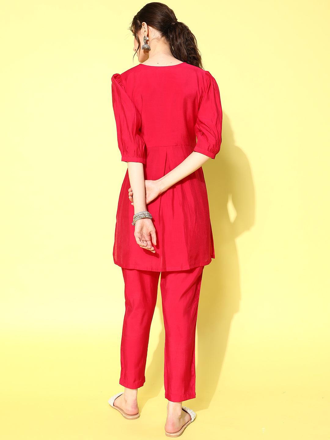 Pink Embellished Silk Blend Co-Ords - ShopLibas 