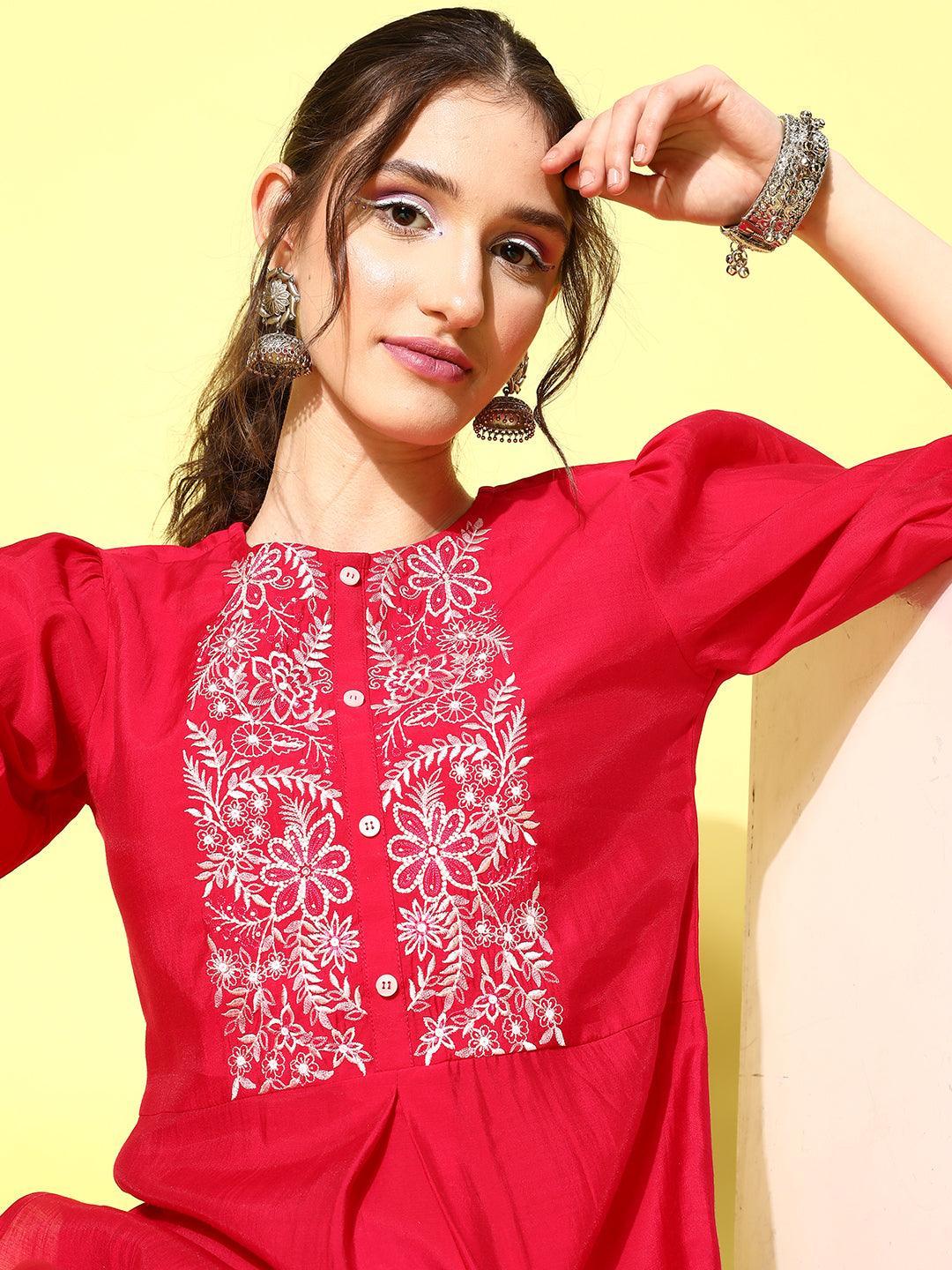 Pink Embellished Silk Blend Co-Ords - ShopLibas 