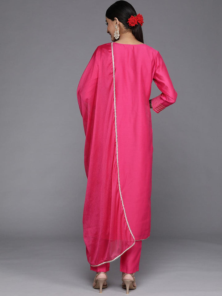 Pink Embroidered Chanderi Silk Straight Suit Set - ShopLibas