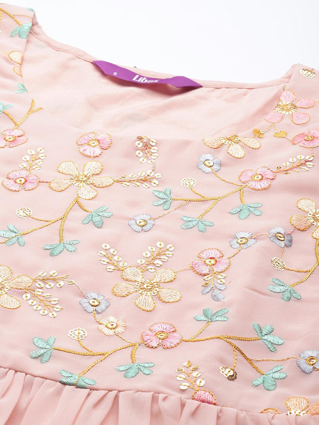 Pink Embroidered Georgette Anarkali Suit Set - ShopLibas 