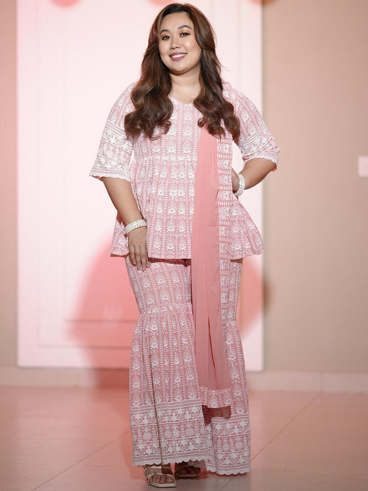 Pink Embroidered Georgette Suit Set - ShopLibas