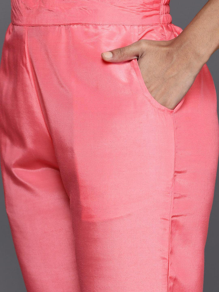 Pink Embroidered Georgette Straight Suit Set With Trousers - Libas
