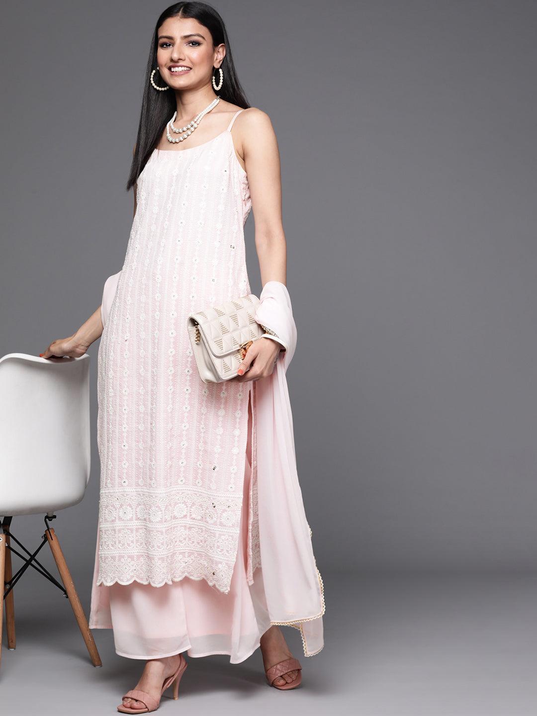 Pink Embroidered Georgette Suit Set - ShopLibas