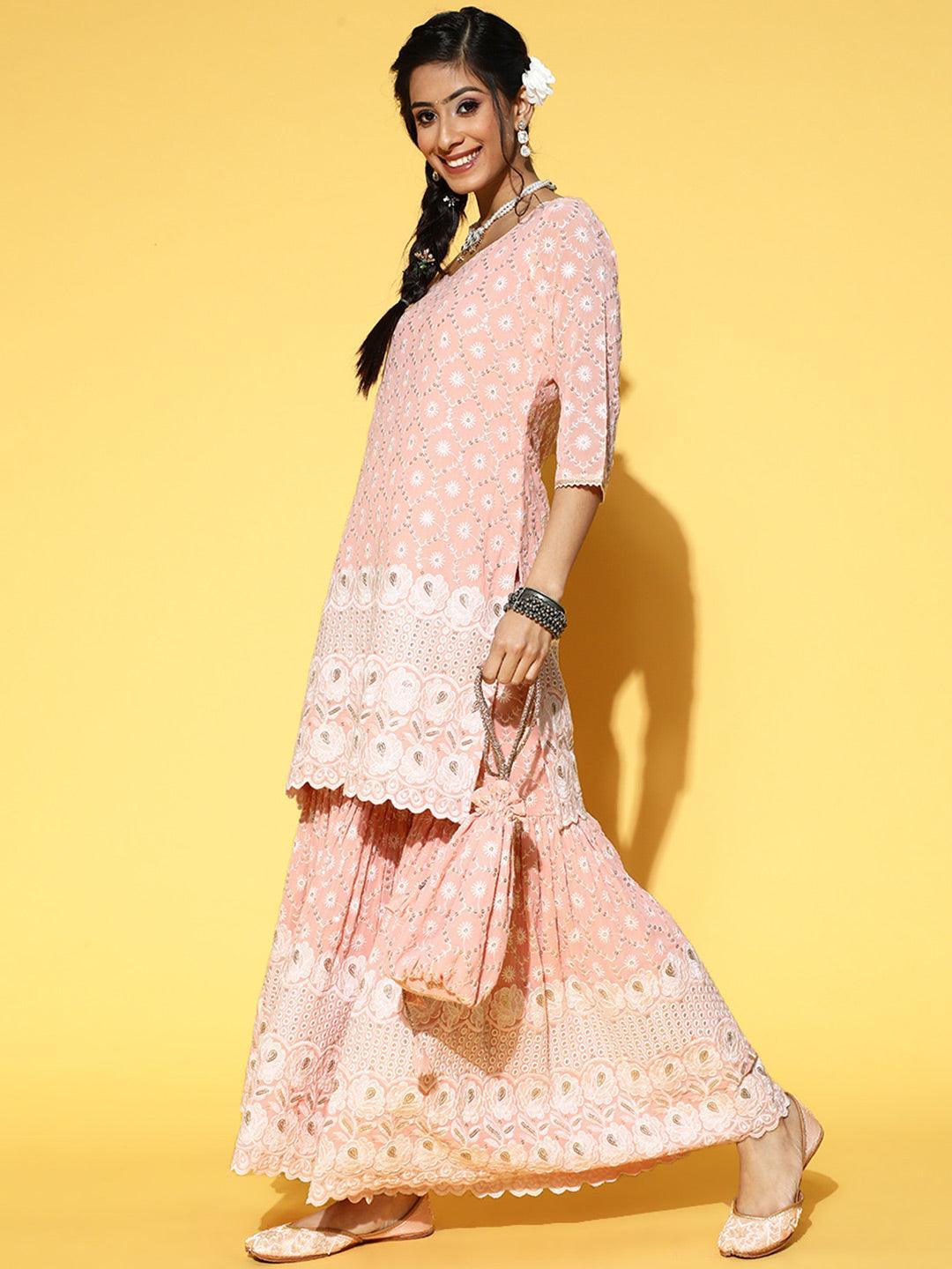 Pink Embroidered Georgette Suit Set - ShopLibas