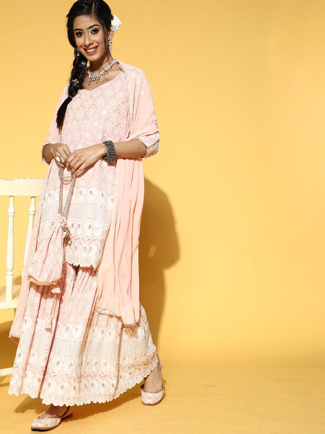 Pink Embroidered Georgette Suit Set - ShopLibas
