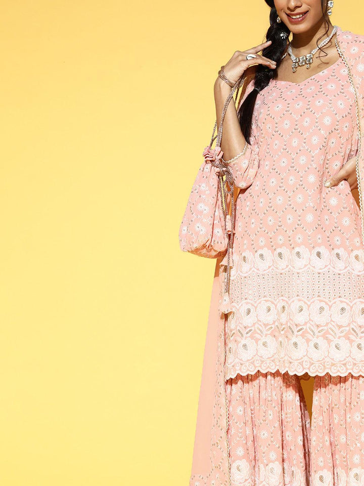 Pink Embroidered Georgette Suit Set - ShopLibas