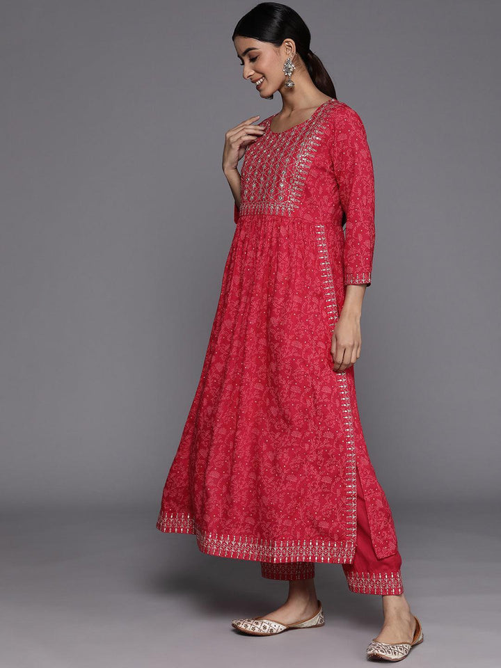 Pink Embroidered Rayon Suit Set With Trousers