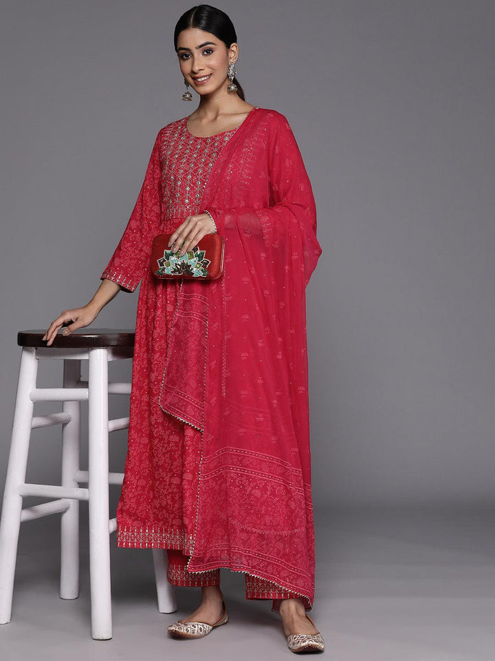 Pink Embroidered Rayon Suit Set With Trousers