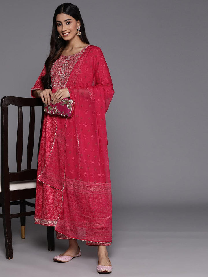 Pink Embroidered Rayon Suit Set With Trousers