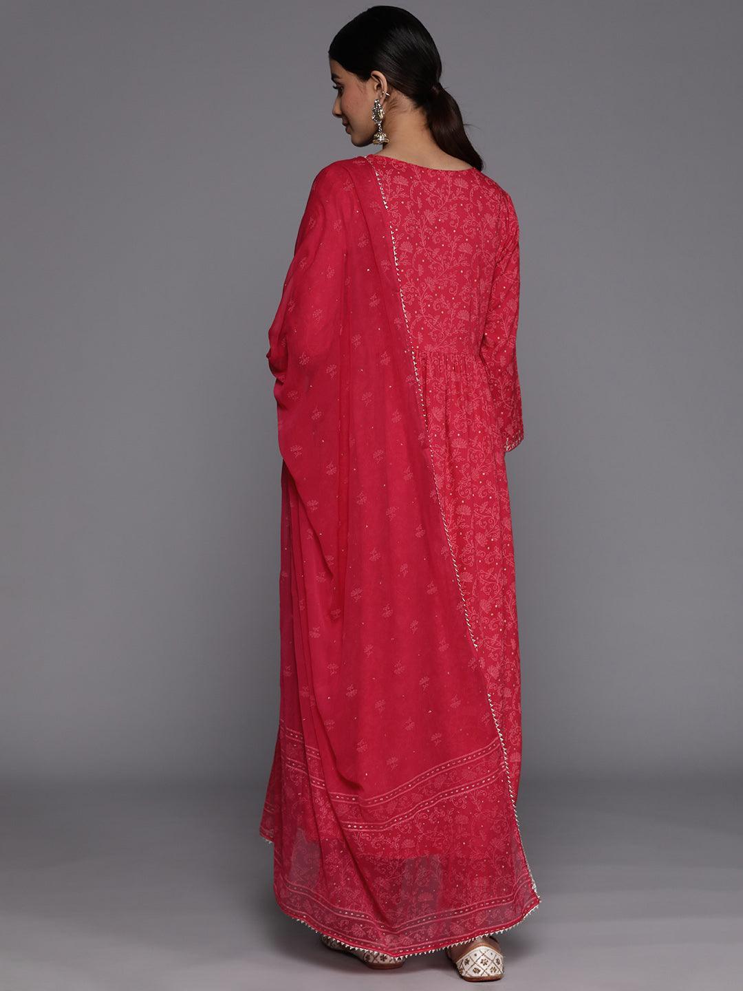 Pink Embroidered Rayon Suit Set With Trousers - ShopLibas 