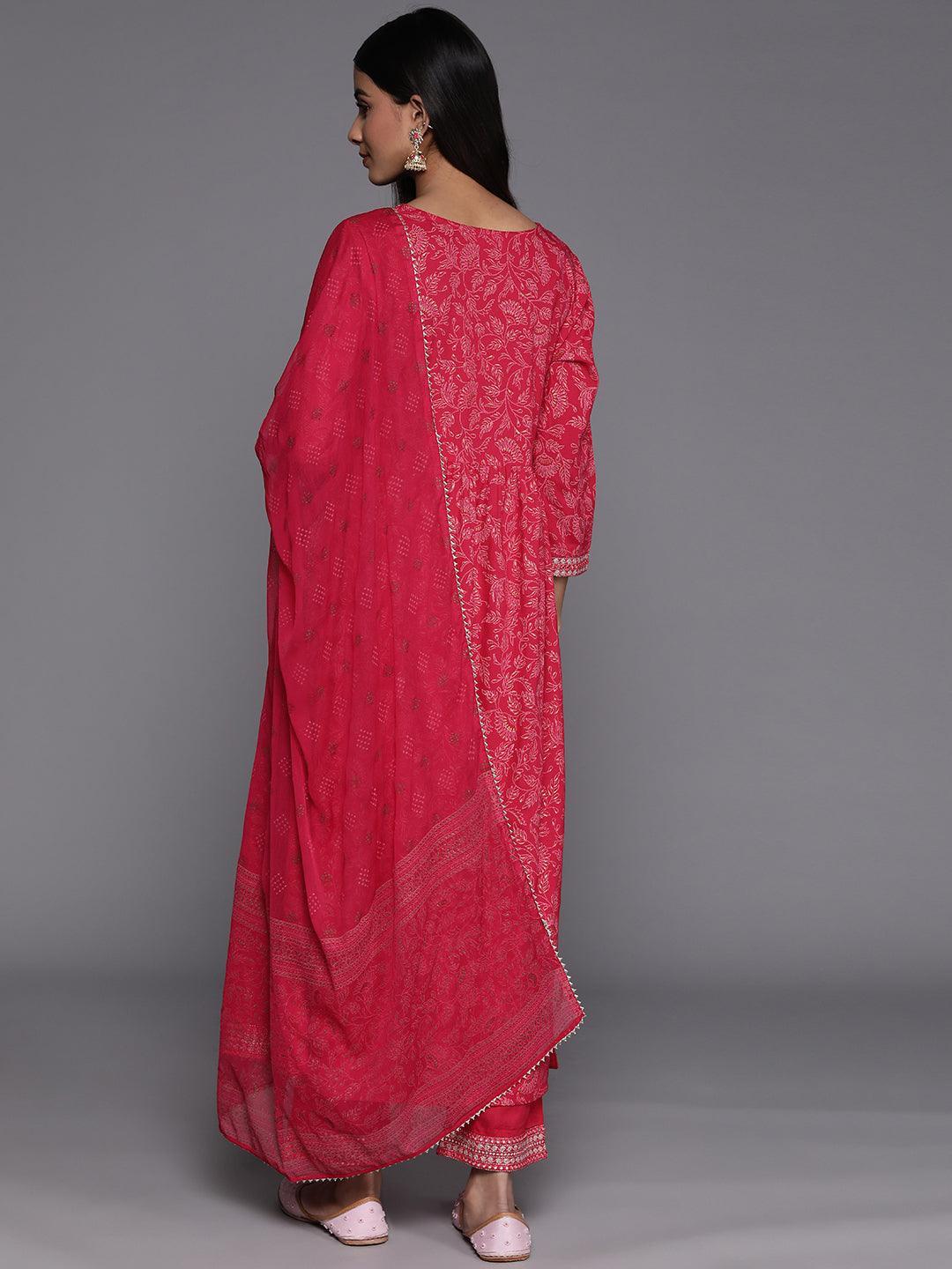 Pink Embroidered Rayon Suit Set With Trousers - ShopLibas 