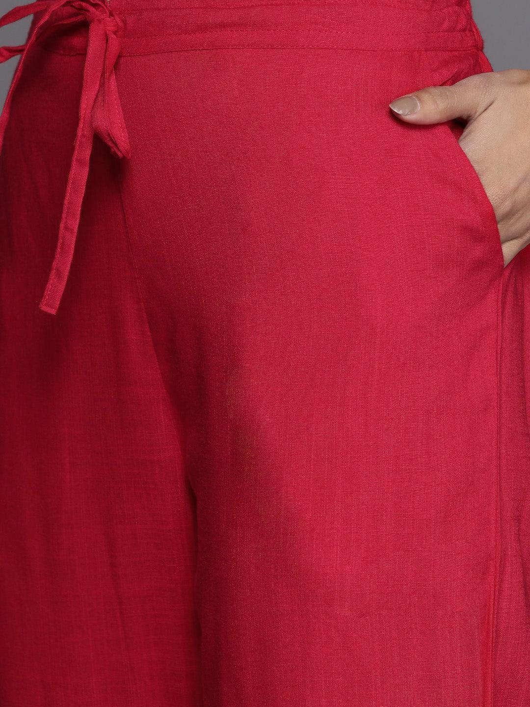 Pink Embroidered Rayon Suit Set With Trousers - ShopLibas 