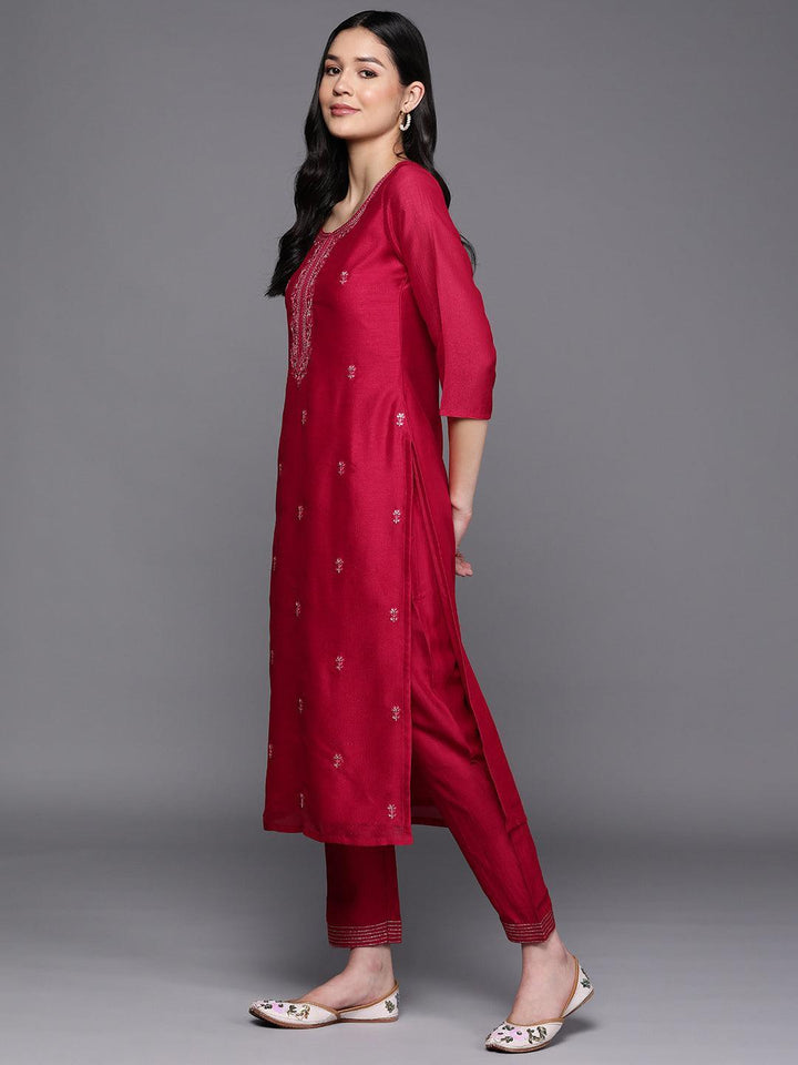 Pink Embroidered Silk Straight Kurta