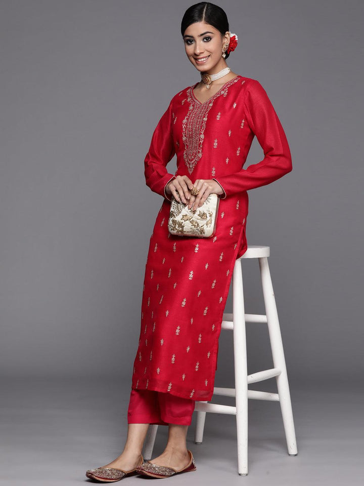 Pink Embroidered Silk Straight Kurta