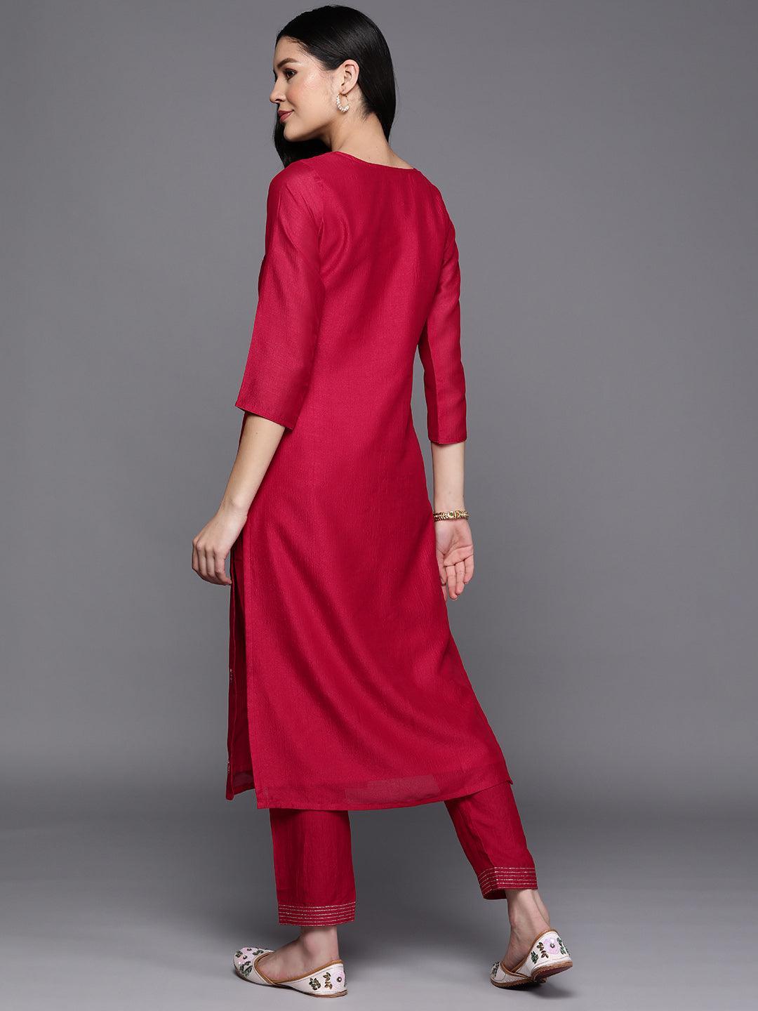 Pink Embroidered Silk Straight Kurta - ShopLibas 