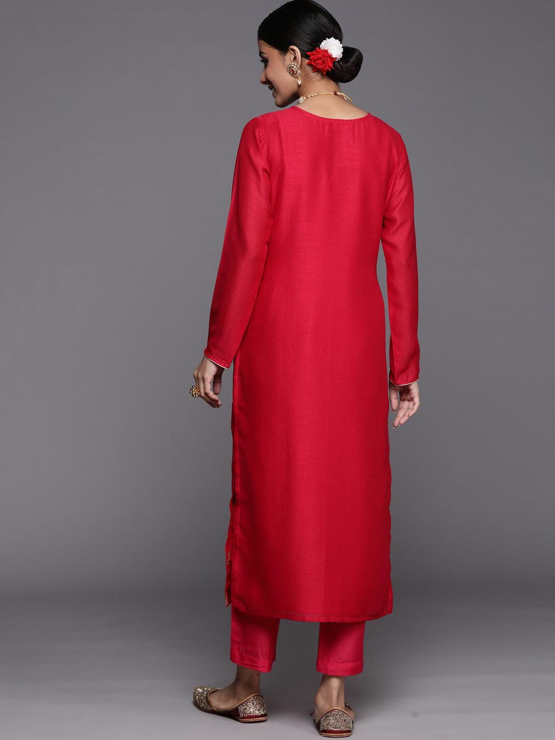 Pink Embroidered Silk Straight Kurta - ShopLibas 