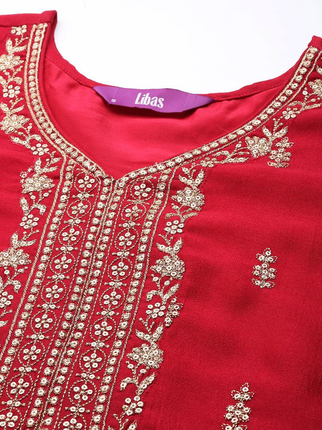 Pink Embroidered Silk Straight Kurta - ShopLibas 