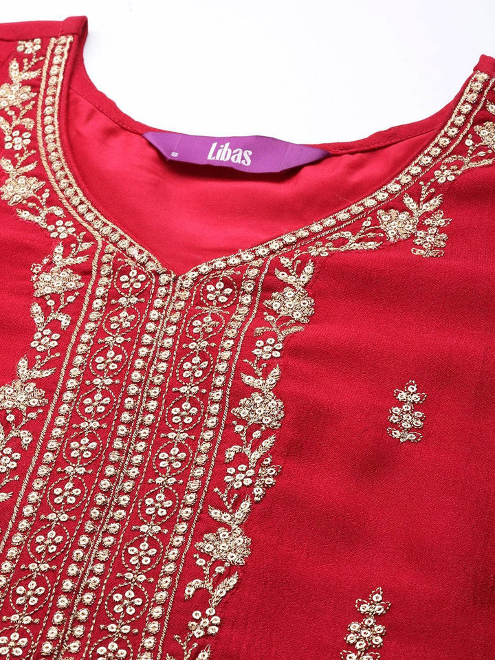 Pink Embroidered Silk Straight Kurta