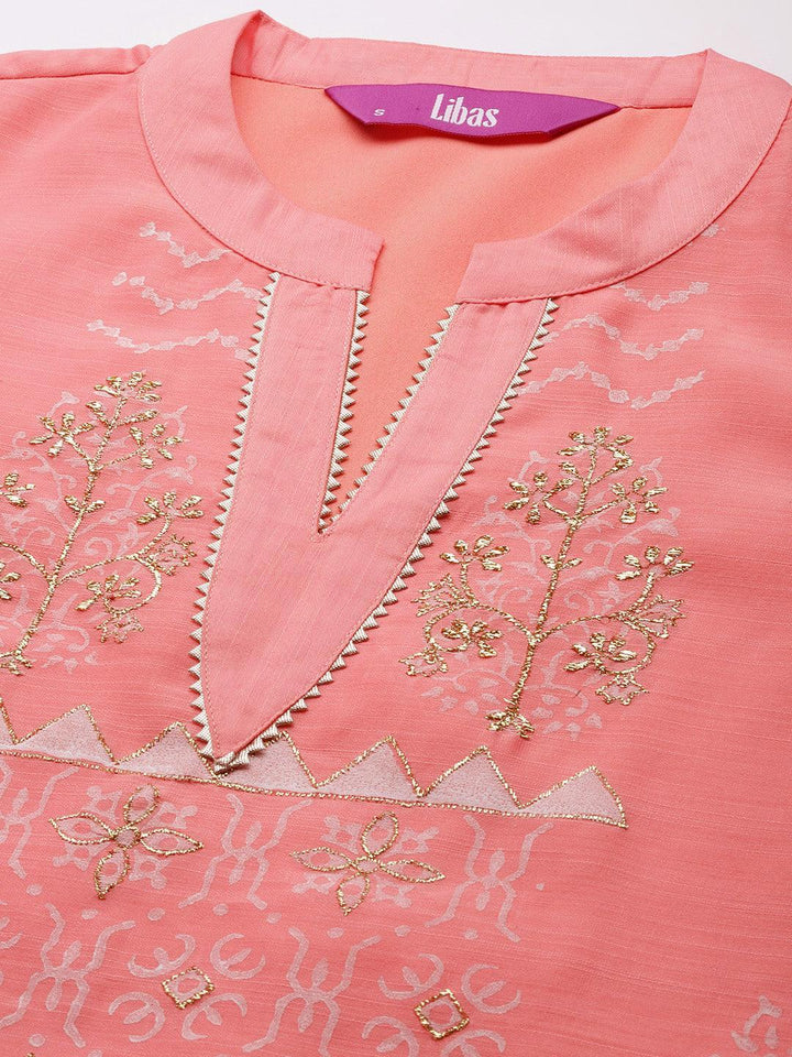 Pink Printed Chanderi Silk Suit Set