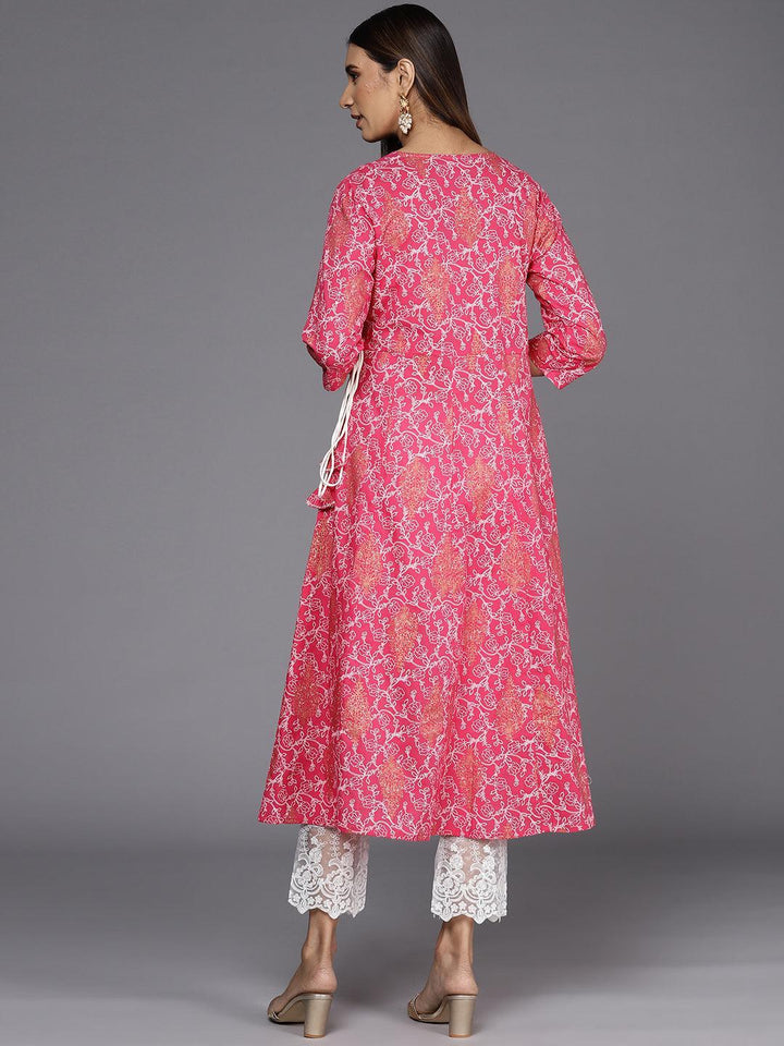 Pink Printed Cotton A-Line Kurta - ShopLibas