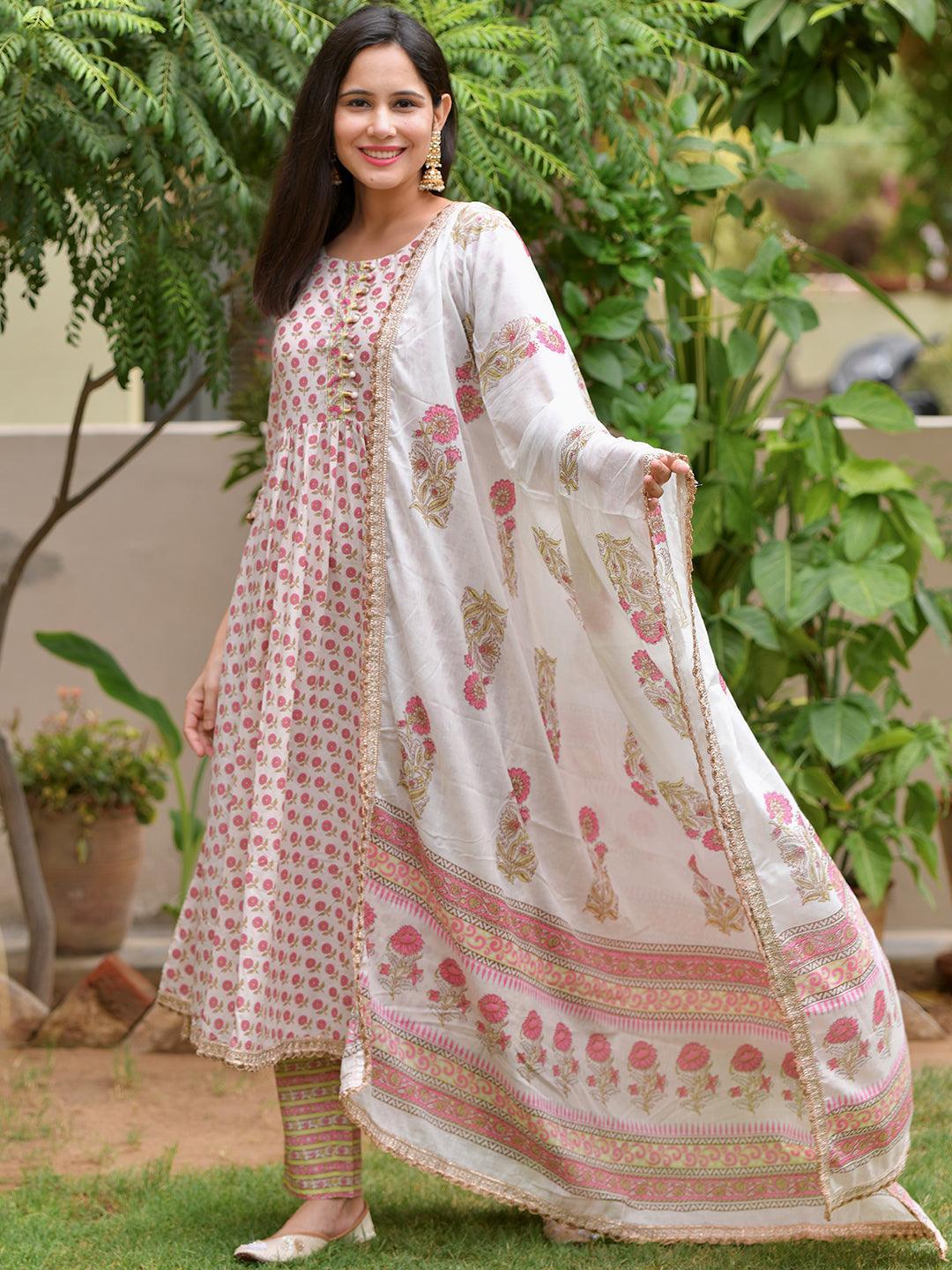 Pink Printed Cotton Suit Set - ShopLibas