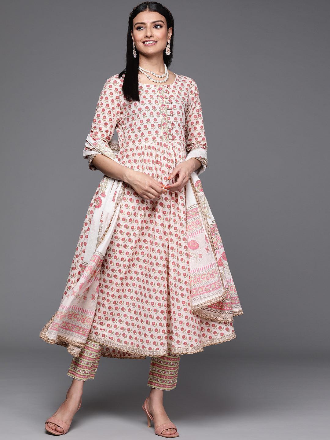 Pink Printed Cotton Suit Set - ShopLibas