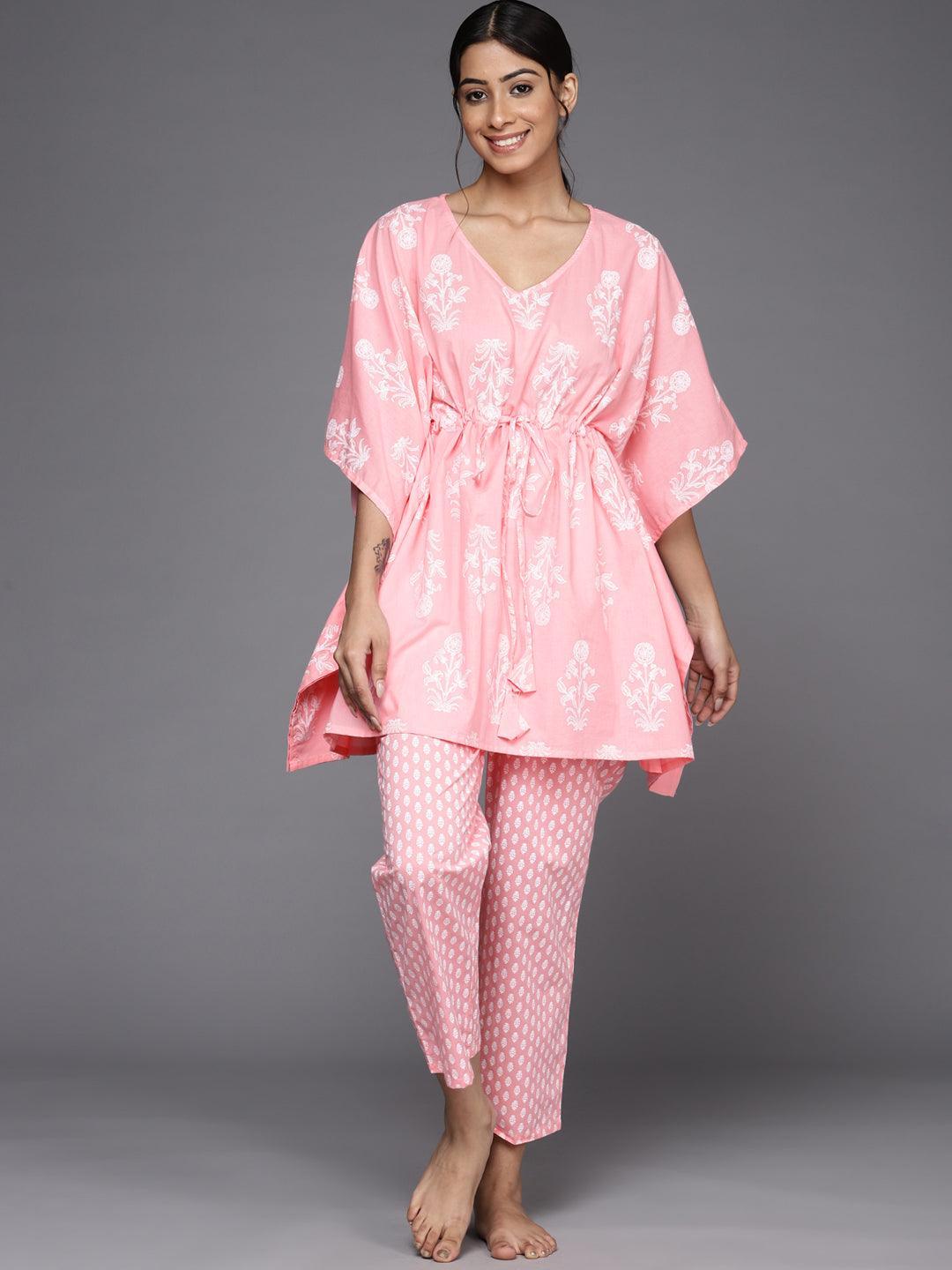 Pink Printed Cotton Night Suit - ShopLibas