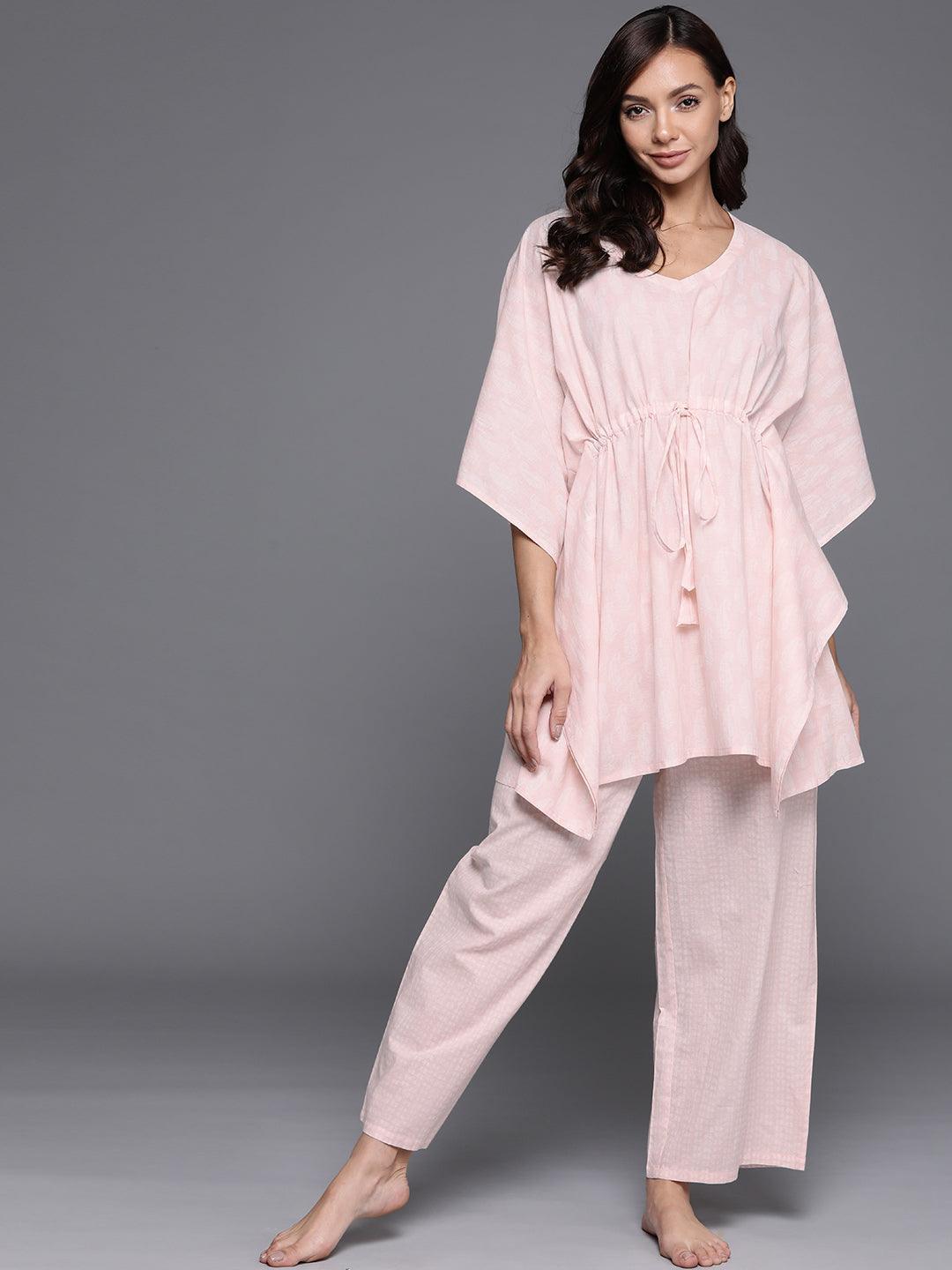 Pink Printed Cotton Night Suit - ShopLibas
