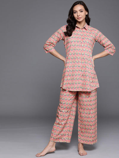 Pink Printed Cotton Night Suit - ShopLibas