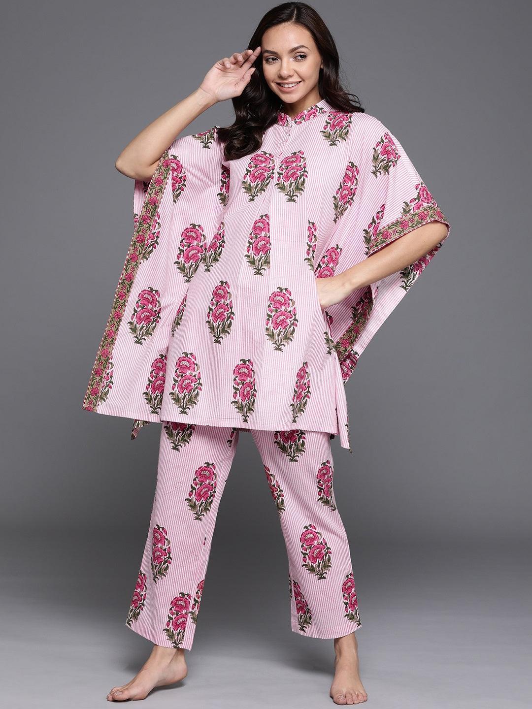 Pink Printed Cotton Night Suit - ShopLibas