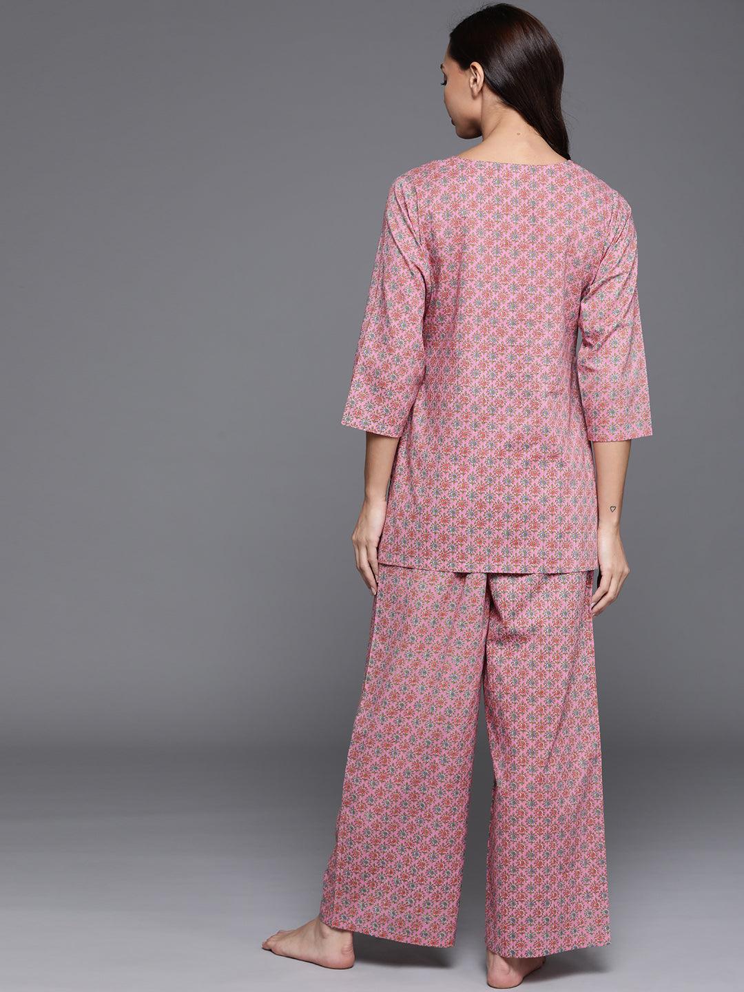 Pink Printed Cotton Night Suit - ShopLibas 
