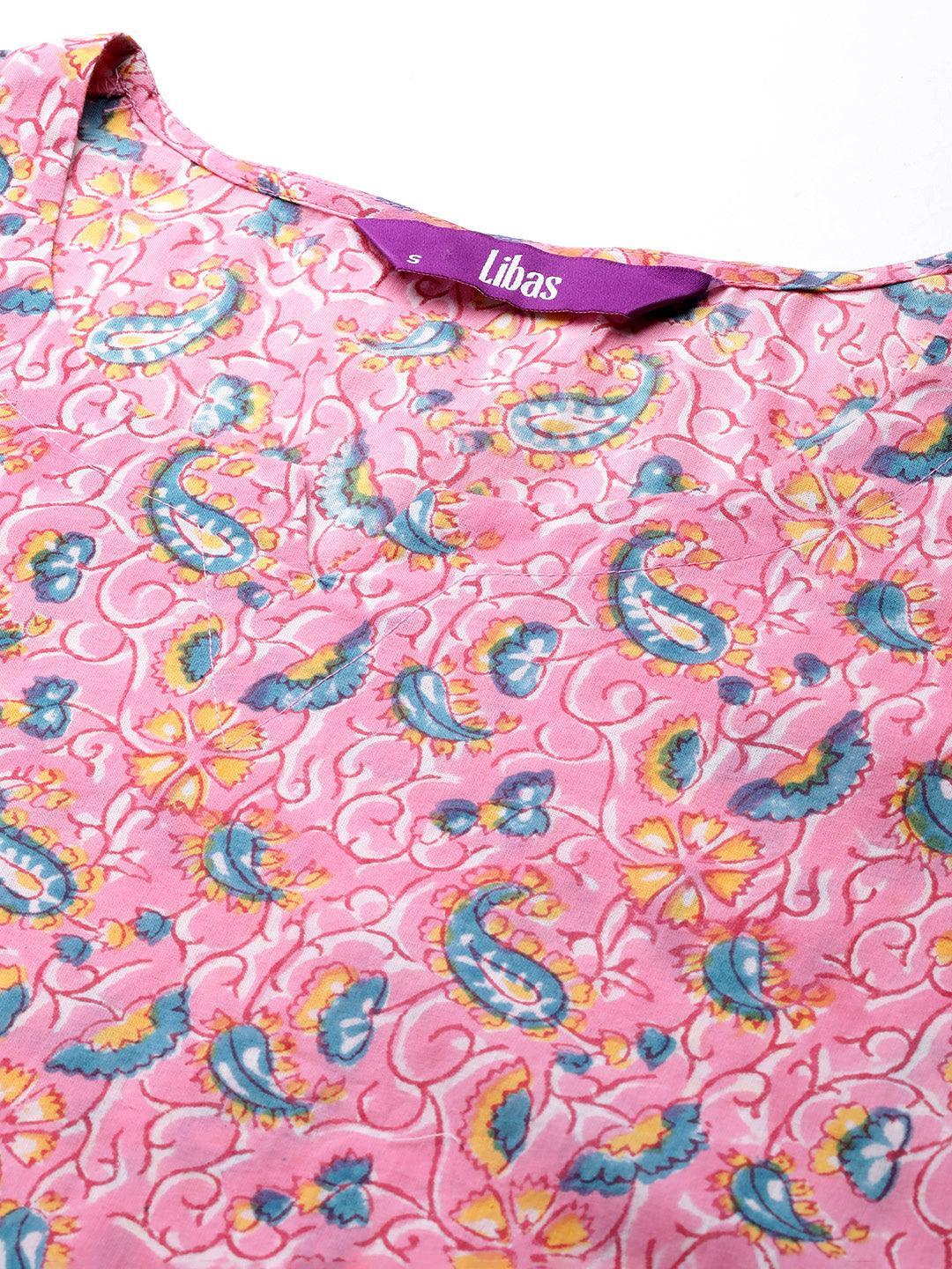 Pink Printed Cotton Night Suit - Libas 