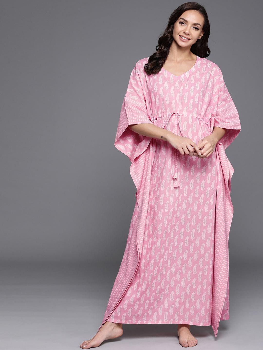 Pink Printed Cotton Nightdress - ShopLibas