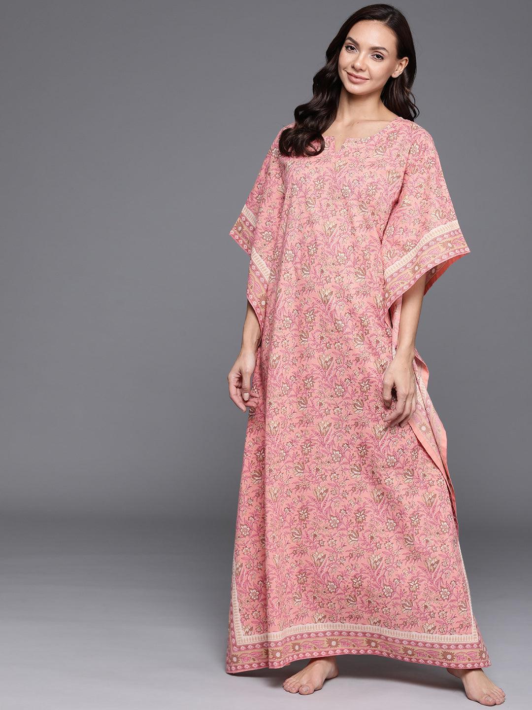 Pink Printed Cotton Nightdress - ShopLibas