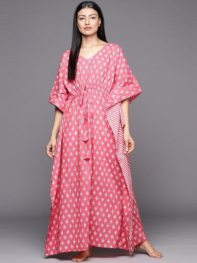 Pink Printed Cotton Nightdress - ShopLibas