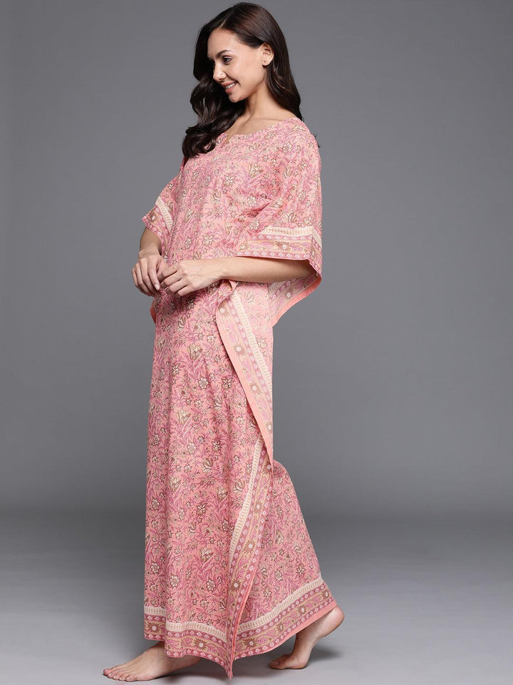 Pink Printed Cotton Nightdress - ShopLibas