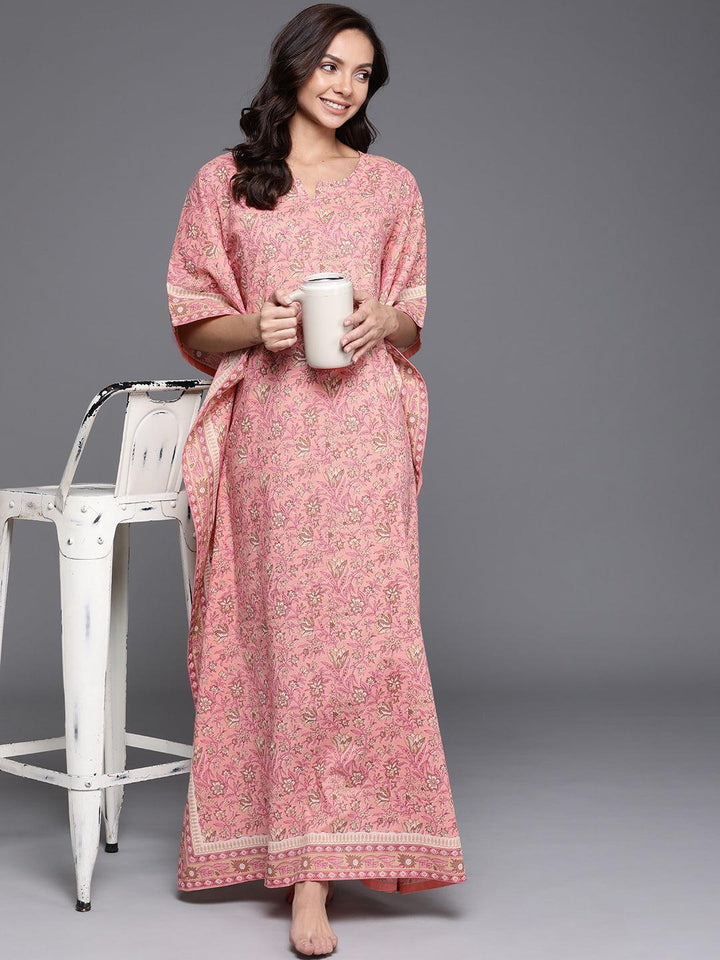 Pink Printed Cotton Nightdress - ShopLibas