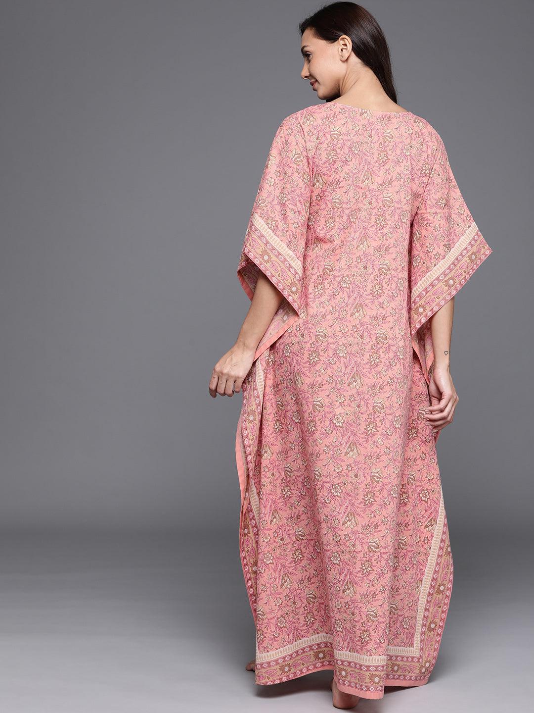 Pink Printed Cotton Nightdress - ShopLibas