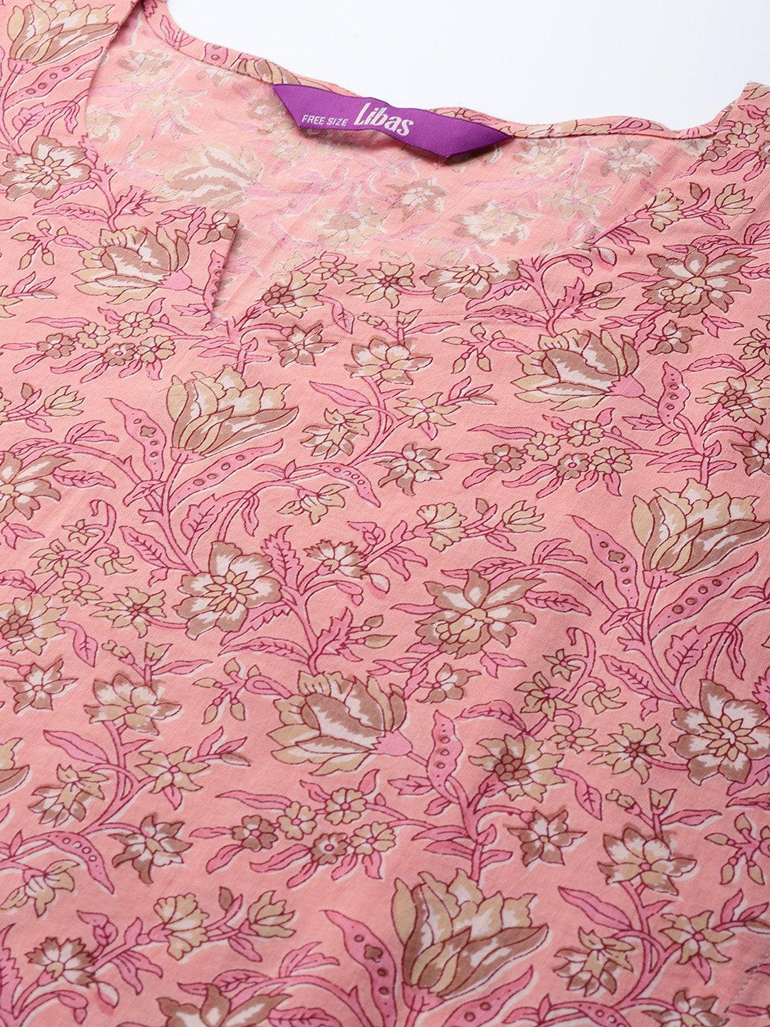 Pink Printed Cotton Nightdress - ShopLibas