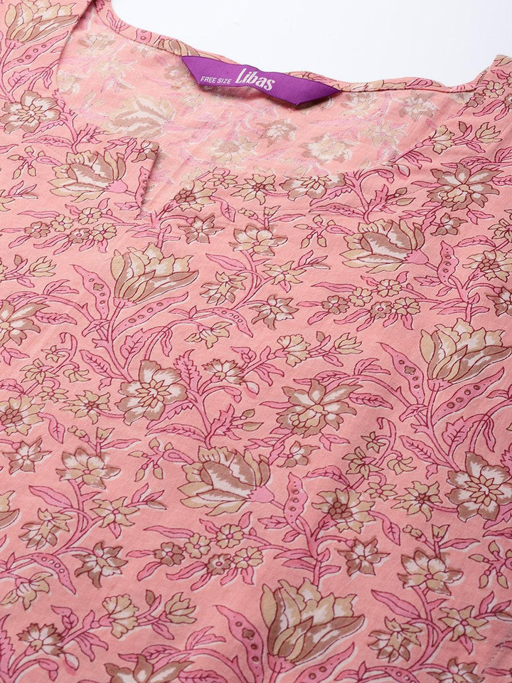 Pink Printed Cotton Nightdress - ShopLibas