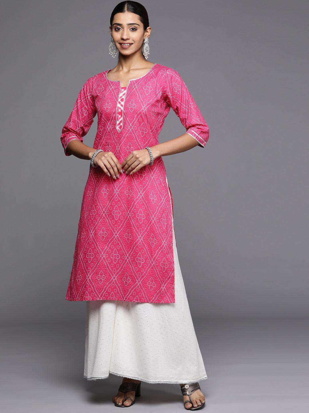 Pink Printed Cotton Straight Kurta - ShopLibas
