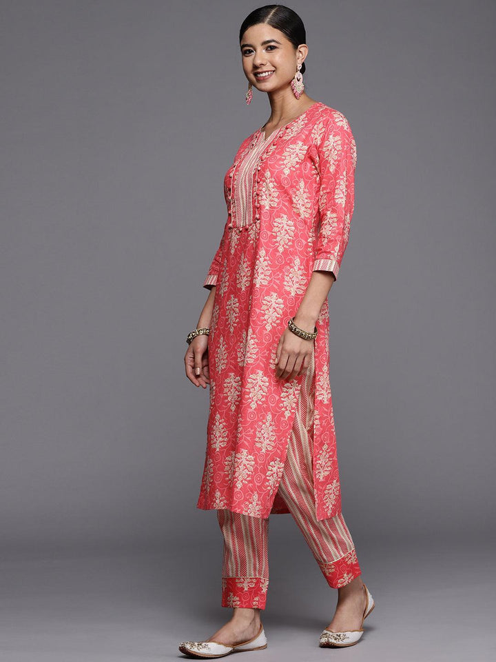 Pink Printed Cotton Straight Kurta - ShopLibas