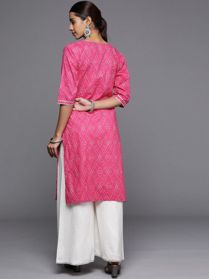 Pink Printed Cotton Straight Kurta - ShopLibas