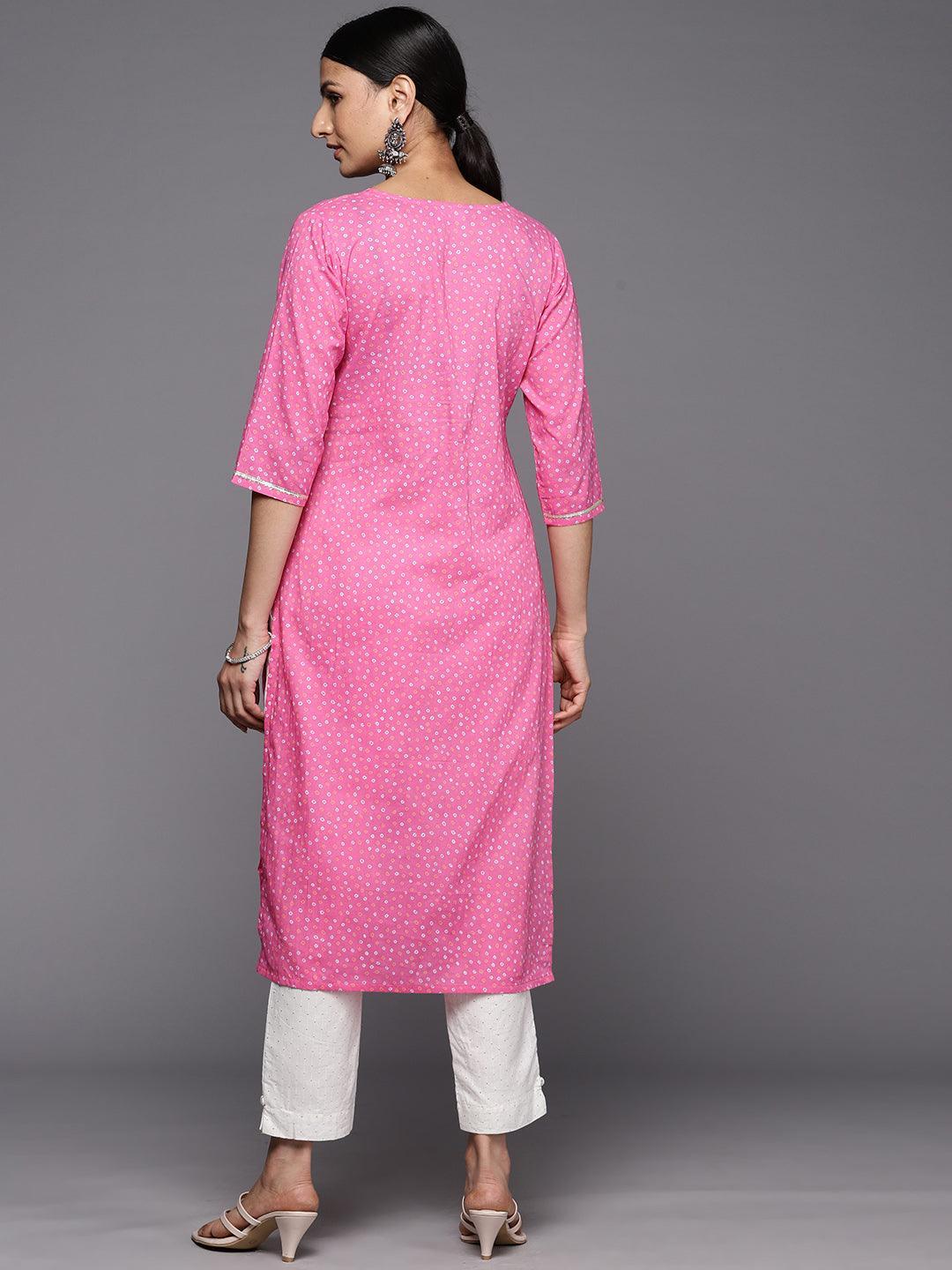 Pink Printed Cotton Straight Kurta - ShopLibas 
