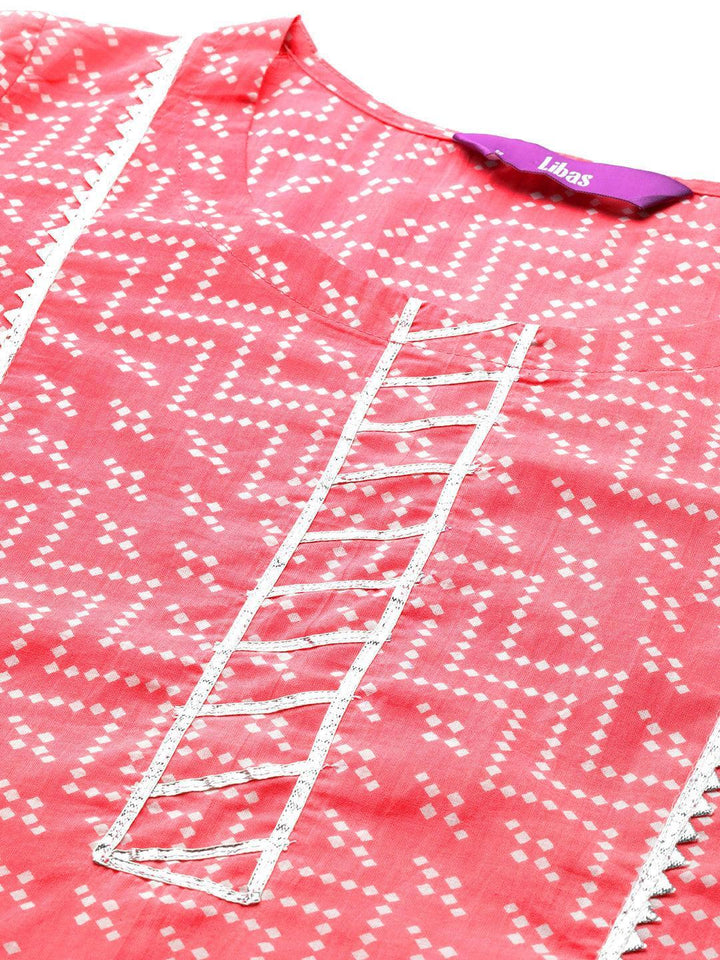Pink Printed Cotton Straight Kurta - ShopLibas